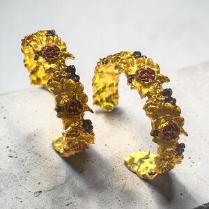 Sassy Jones Floral Gold-Tone Hoop Earrings with Rose Accents